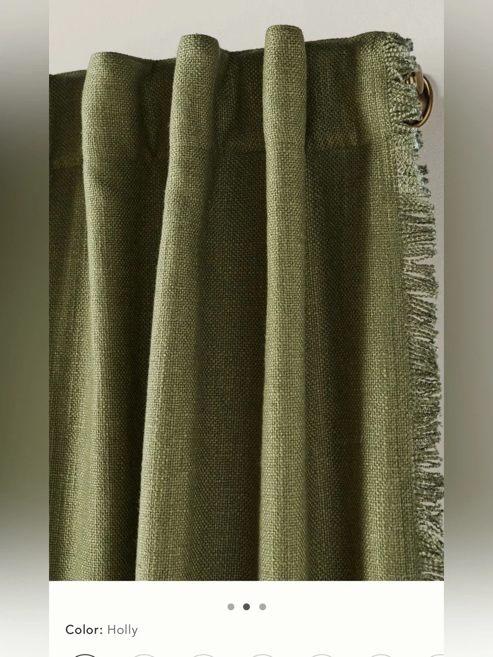 New Anthropologie luxe linen blend blackout curtains Holly green fringe 96 x 50